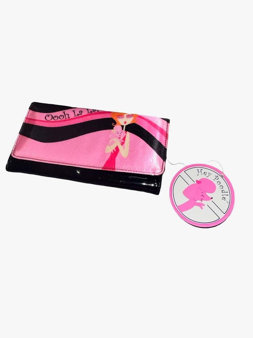 Hey Poodle Oooh La La! Black Patent Graphic Long Wallet with Poodle